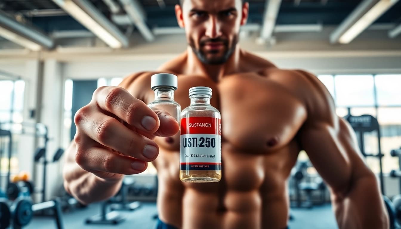 Sustanon 250 kaufen mit einem Sportler in einem modernen Fitnessstudio.