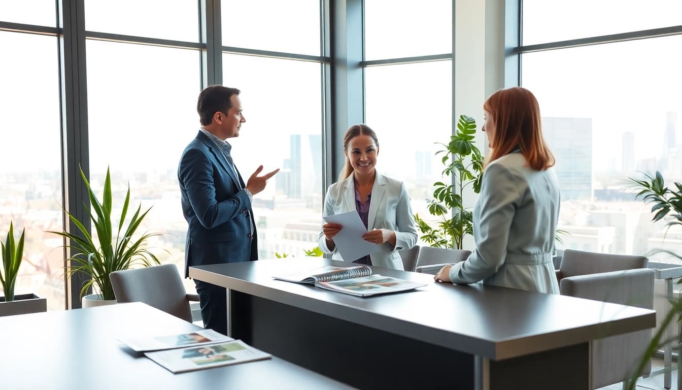 Immobilienmakler Frankfurt Sachsenhausen berät Kunden in einem modernen Büro.