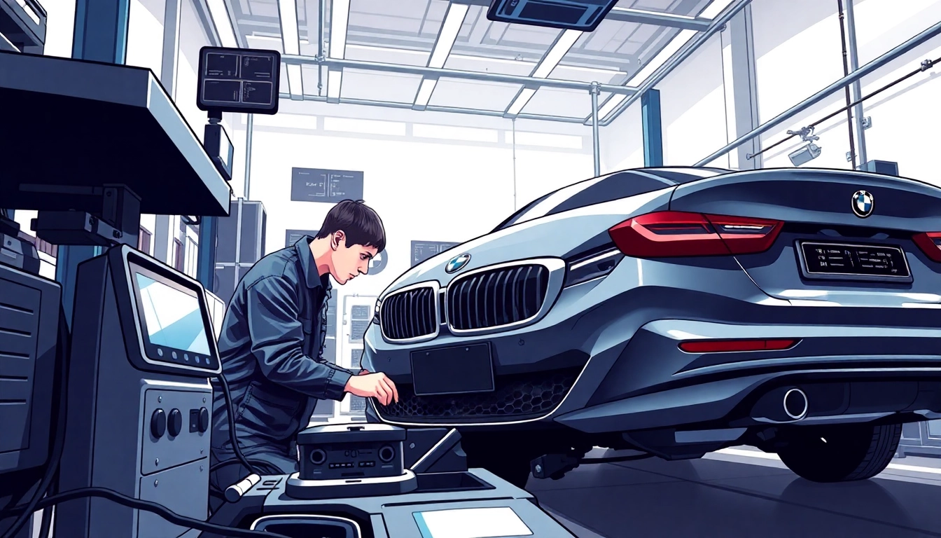 Effiziente BMW Nachrüstung in einer modernen Werkstatt mit Fachtechniker.