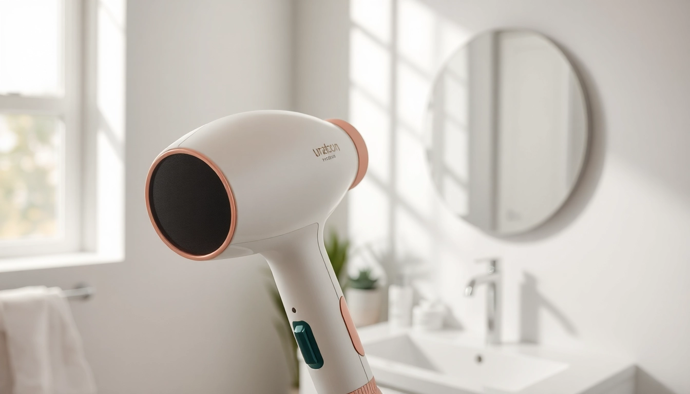 Laifen se Haarföhn in elegantem Design und moderner Badezimmerumgebung präsentiert.