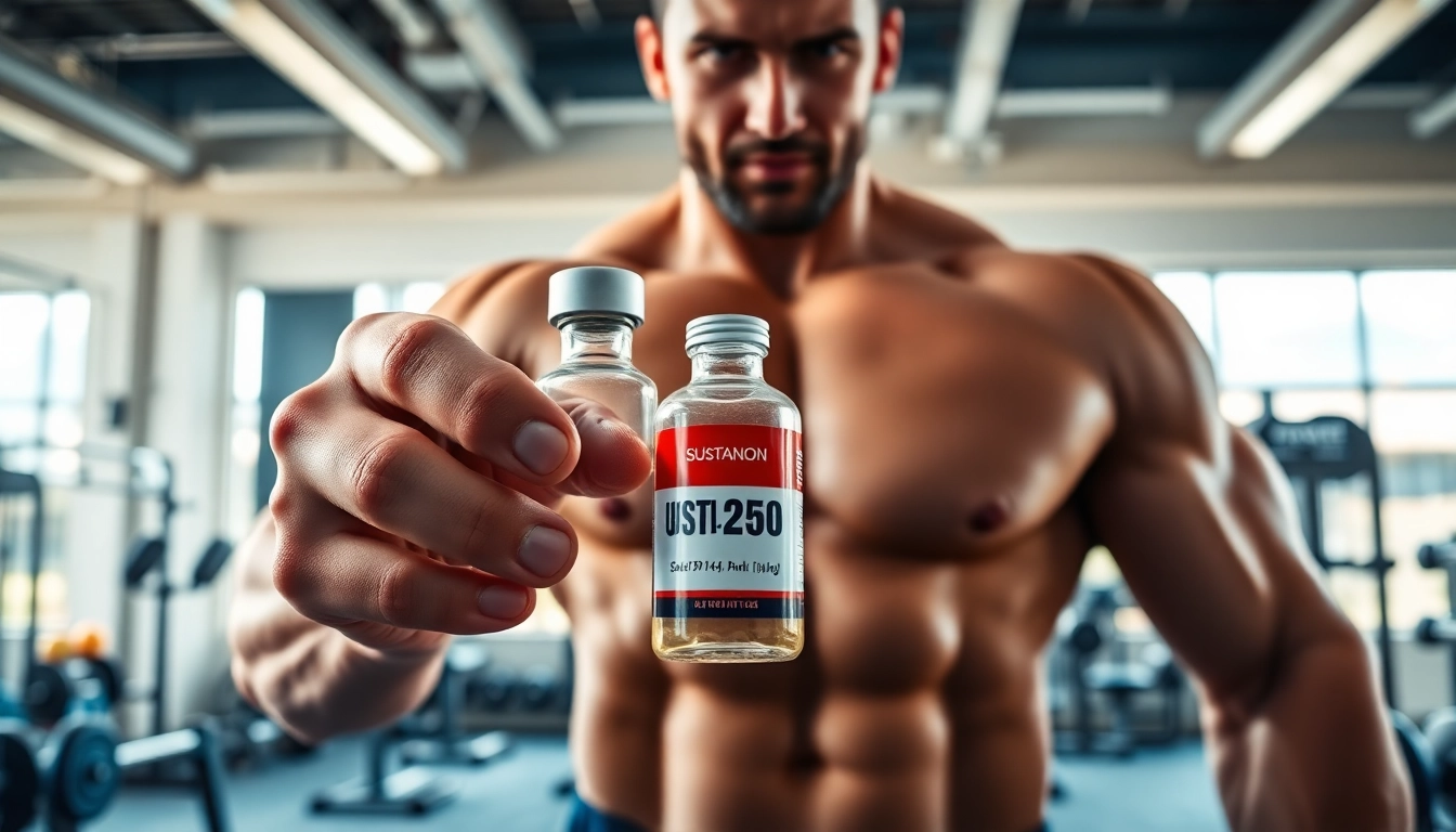 Sustanon 250 kaufen mit einem Sportler in einem modernen Fitnessstudio.