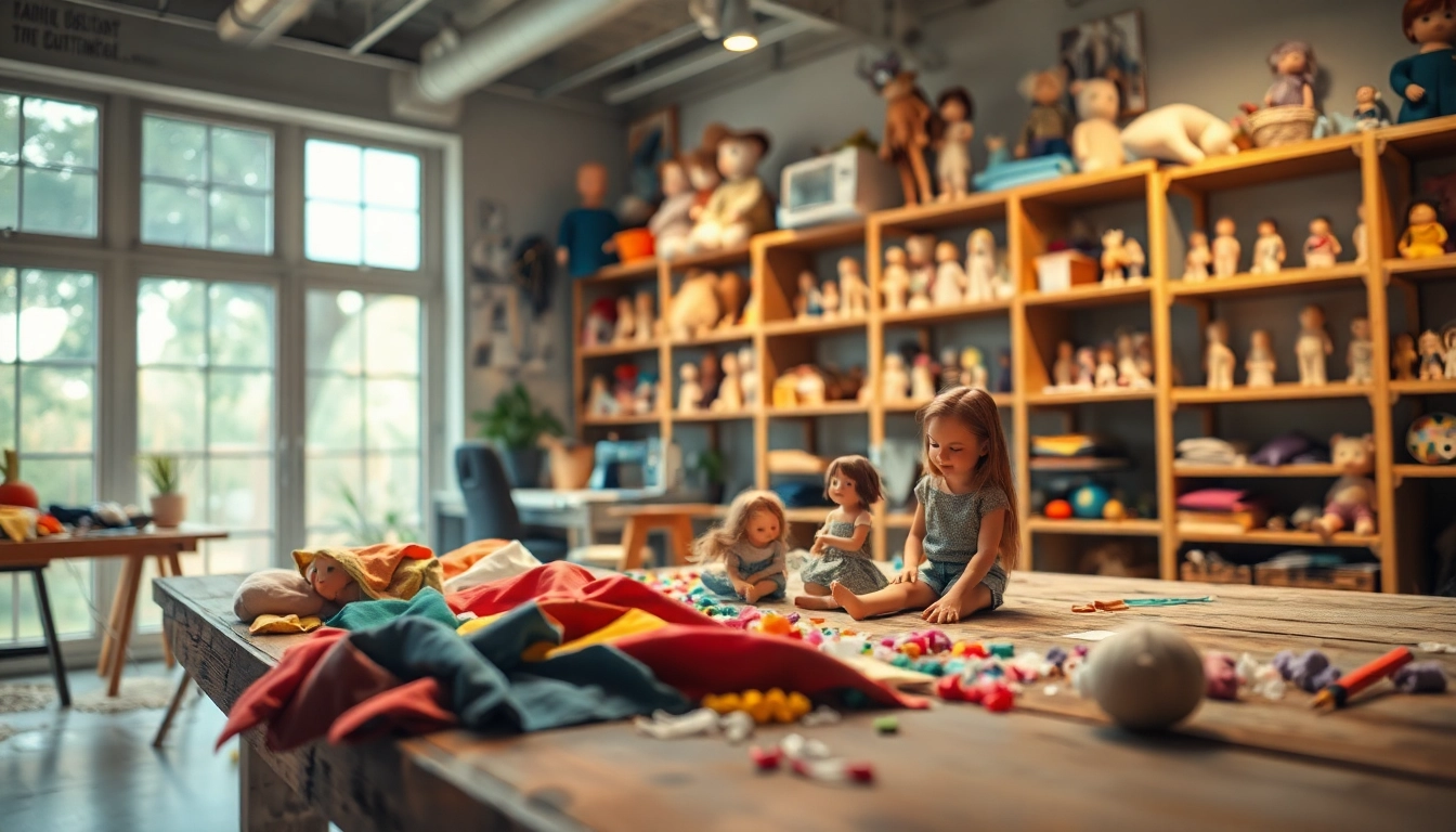 Gestalten von einzigartigen Gutdolls in einem kreativen Studio mit bunten Materialien.
