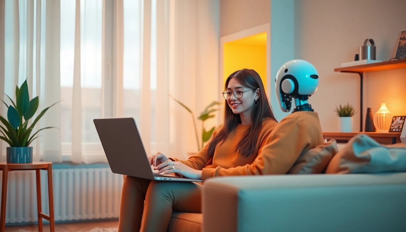 Young adult engaging in ai sexting with a chatbot on a laptop in a cozy room