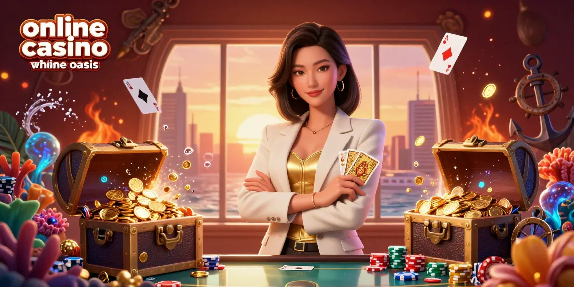 Experience the excitement of online casino ohne oasis with a glamorous Asian businesswoman holding golden cards.