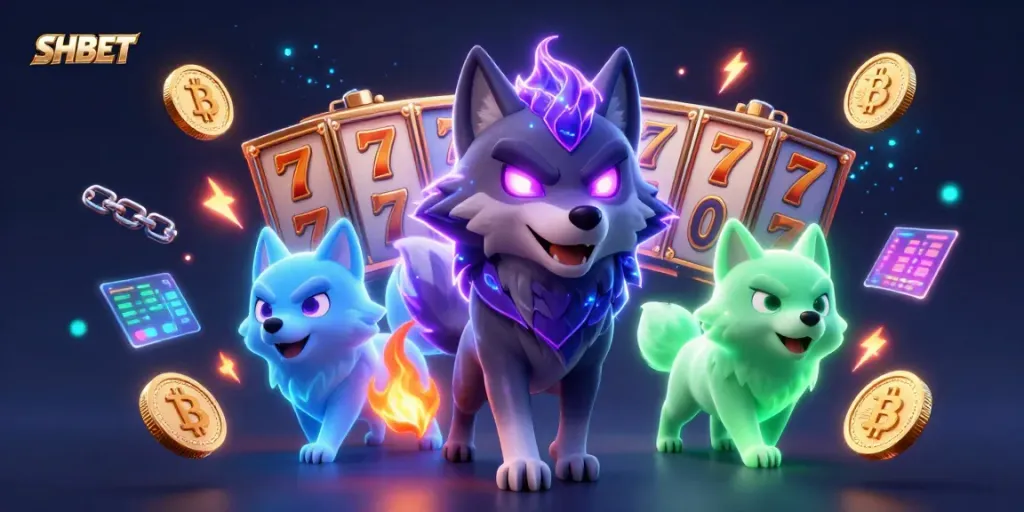 Experience thrilling moments at SHBET with exciting slot games surrounded by enchanting 3D wolves.