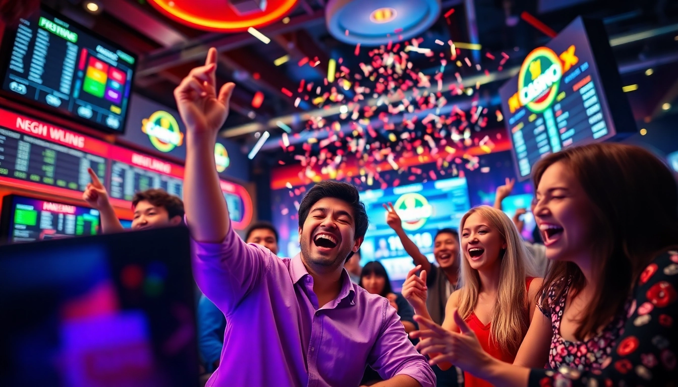 Exciting online betting experience at nhacaiuytin with joyful players celebrating wins.
