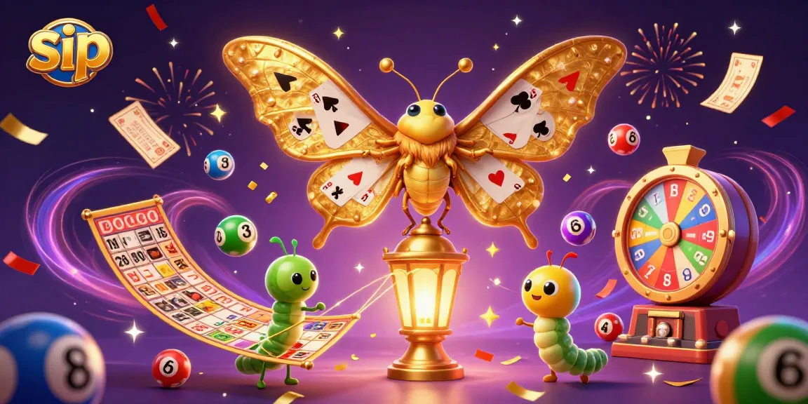 Sip into vibrant lottery excitement with a dynamic illustration of colorful elements and 3D characters