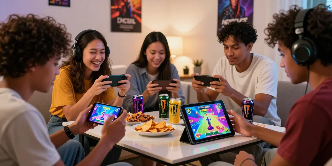 Friends enjoying the B52 CLUB game experience with mobile devices at a cozy gathering, highlighting excitement and camaraderie.