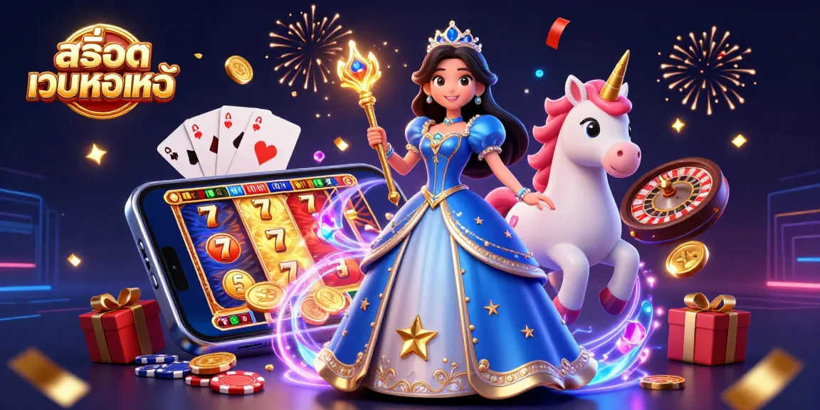Play engaging slot games at สล็อตเว็บตรงแท้ with a luxurious 3D scene featuring a royal character and vibrant casino elements.