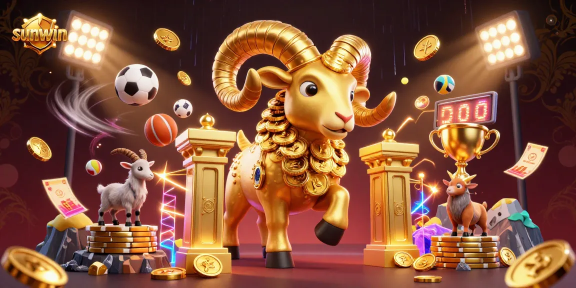 Engage with sunwin's exciting sports betting scene featuring a golden ram and dynamic game elements.