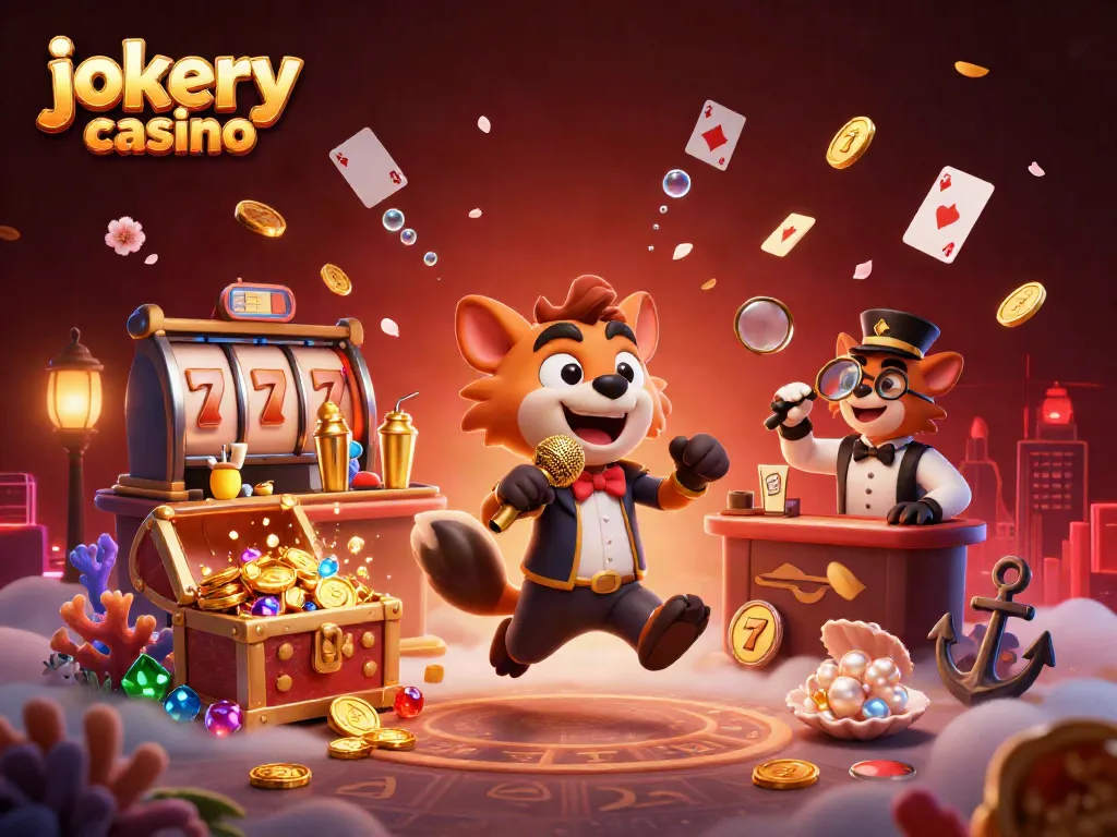 Experience the excitement at jokery casino with an entertaining hyena comedy club scene filled with vibrant gaming elements.