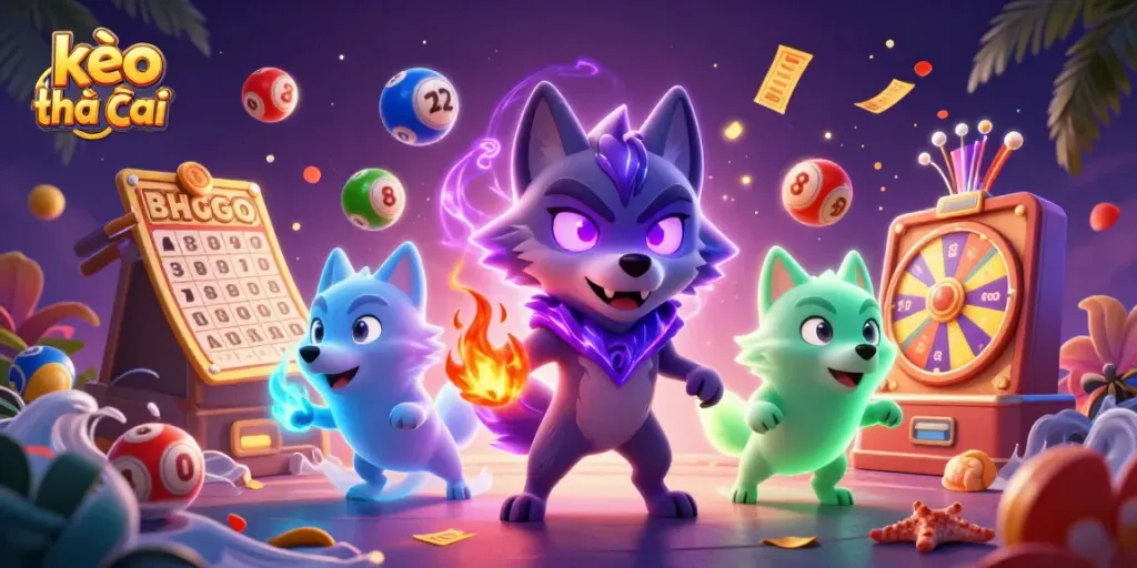 Engage with the thrilling kèo nhà cái as fortune blossoms amidst colorful lottery elements and vibrant 3D characters.